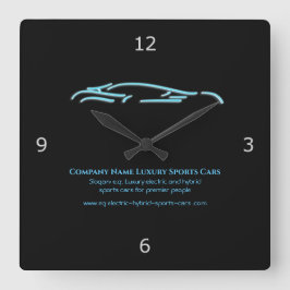 Luxuriöses Autologo - Ice Blue Sports Car auf schw Quadratische Wanduhr