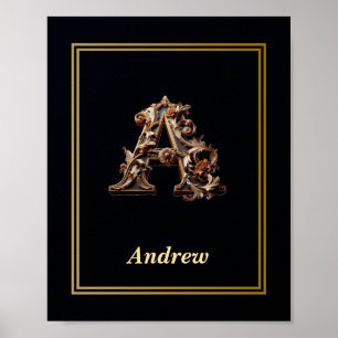 Luxuriöses Barock Buchstabe A Monogramm Poster