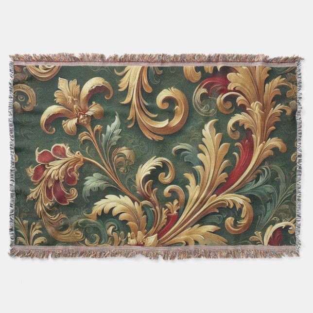Luxuriöses Barock Damask Muster Decke (Vorderseite)