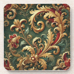 Luxuriöses Barock Damask Muster Getränkeuntersetzer
