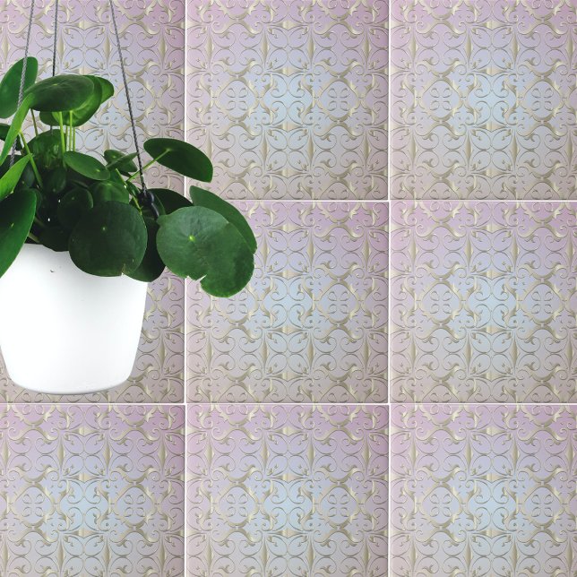 Luxuriöses Barock Gold Damask Muster auf Pastel Om Fliese (Von Creator hochgeladen)