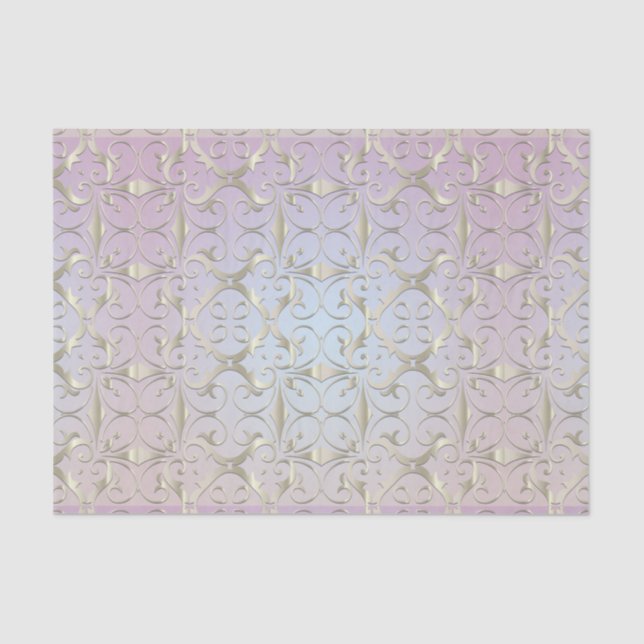 Luxuriöses Barock Gold Damask Muster auf Pastel Om Seidenpapier (Vorderseite)