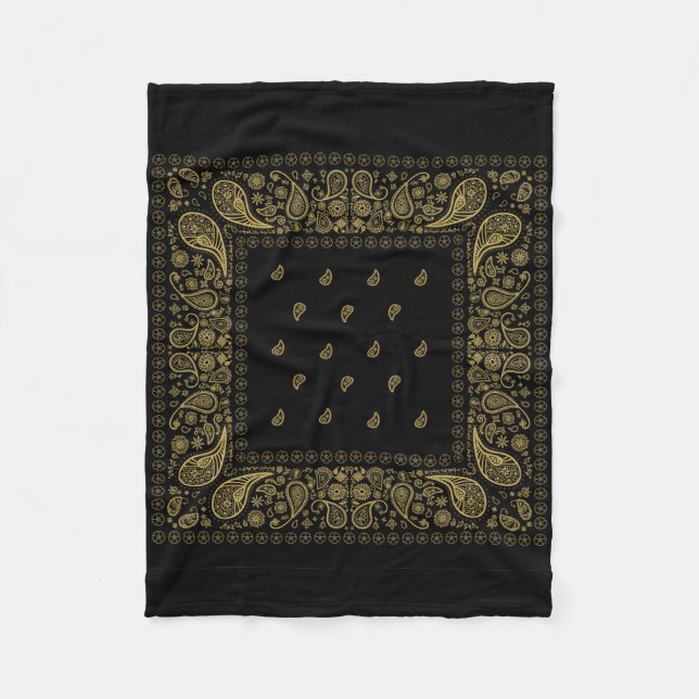 Luxuriöses Black and Gold Paisley Design Fleecedecke (Vorderseite)