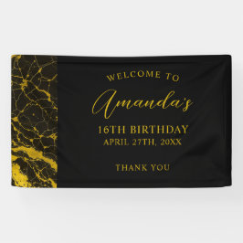 Luxuriöses Black & Gold Marmor Sweet 16 Geburtstag Banner