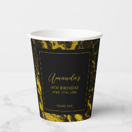 Luxuriöses Black & Gold Marmor Sweet 16 Geburtstag Pappbecher