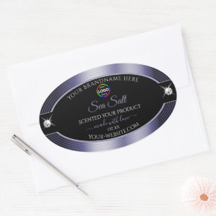Luxuriöses Black Shiny Blue mit Logo-Produktkennze Ovaler Aufkleber