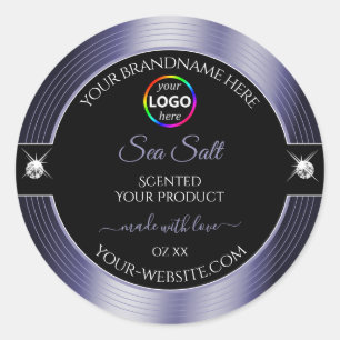 Luxuriöses Black Shiny Blue mit Logo-Produktkennze Runder Aufkleber