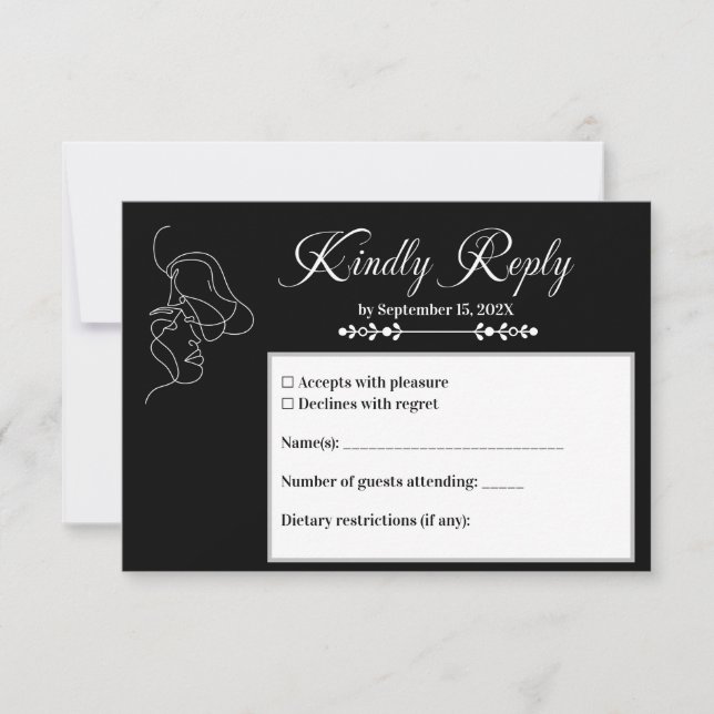Luxuriöses Black & White Wedding Chic Artistic Cou RSVP Karte (Vorderseite)