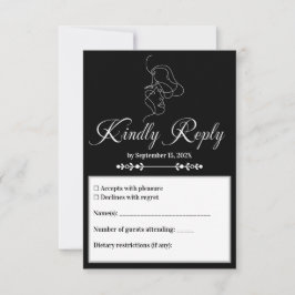 Luxuriöses Black & White Wedding Chic Artistic Cou RSVP Karte