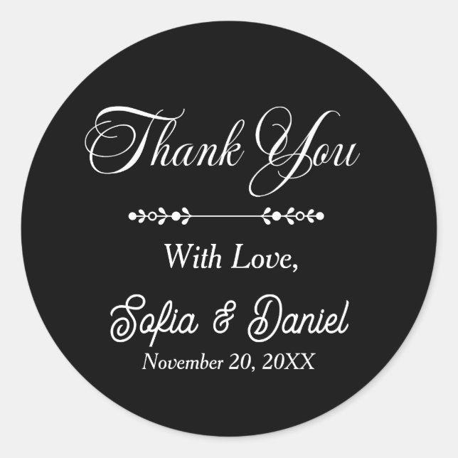 Luxuriöses Black & White Wedding Chic Artistic Cou Runder Aufkleber (Vorderseite)