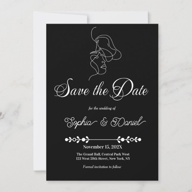 Luxuriöses Black & White Wedding Chic Artistic Cou Save The Date (Vorderseite)