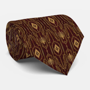 Luxuriöses Burgund und Art Deco im Gold-Look Krawatte