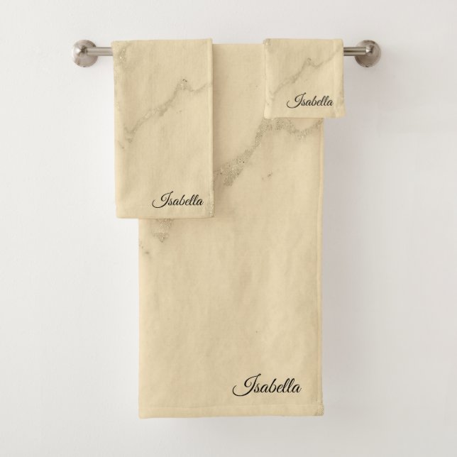 Luxuriöses Champagner Gold Glitzer Marmor Badhandtuch Set (Insitu)