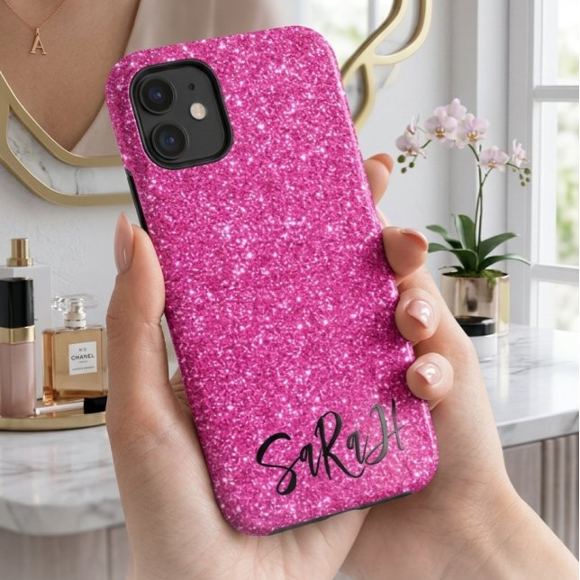 Luxuriöses Chic Rosa Glitter Funkeln personalisier Case-Mate iPhone Hülle (Von Creator hochgeladen)