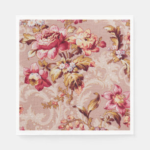Luxuriöses Damastmuster rosa Blumenfamilienparty Serviette