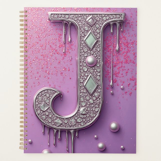 Luxuriöses Diamant-Buchstabe J-Monogramm mit golde Planer (Vorderseite)