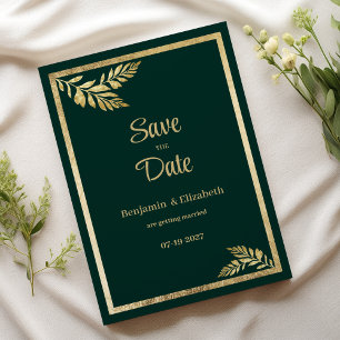 Luxuriöses, dunkelgrünes Blattwerk Save the Date Einladung