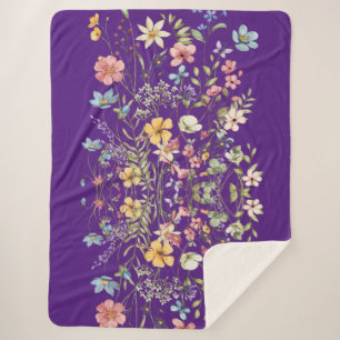 Luxuriöses Elegant Lila Floral Sherpadecke
