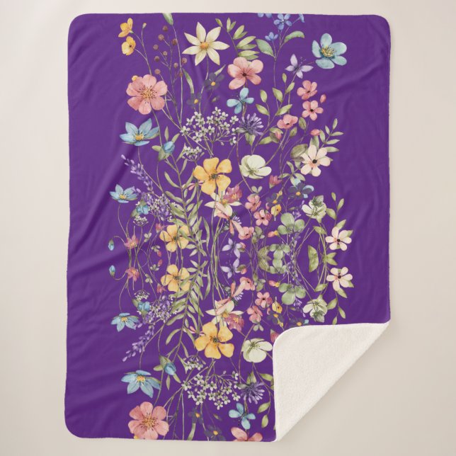 Luxuriöses Elegant Lila Floral Sherpadecke (Vorderseite)