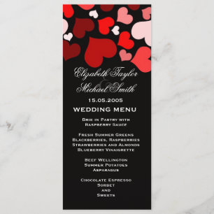 Luxuriöses elegantes Schwarz/Rotes Herz-Hochzeitsm Menükarte