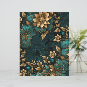 Luxuriöses & elegantes Türkis-Gold-Marmor-Blumenpa