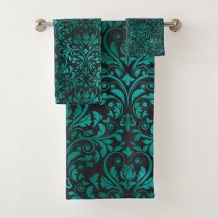 LUXURIÖSES EMERALD AQUA GEMUSTERT TOWEL SET