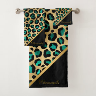 LUXURIÖSES EMERALD GREEN LEOPARD GOLD BADHANDTUCH SET