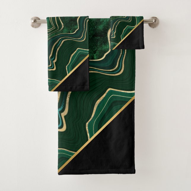 LUXURIÖSES EMERALD GREEN MARBLE GOLD BADHANDTUCH SET (Insitu)