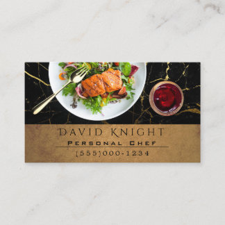 Luxuriöses Food Koch Catering Black & Gold Marble Visitenkarte