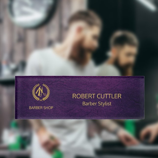 Luxuriöses Friseur lila Leder Look Gold Namenschild (Von Creator hochgeladen)