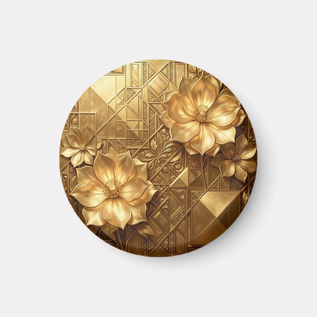 Luxuriöses Gold Art Deco Blumenmuster Magnet (Vorne)