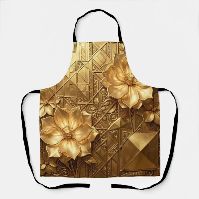 Luxuriöses Gold Art Deco Blumenmuster Schürze (Vorderseite)