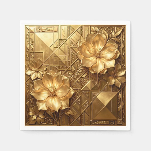 Luxuriöses Gold Art Deco Blumenmuster Serviette (Vorderseite)