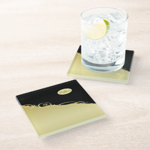 Luxuriöses Gold dekoriert auf Gold & Schwarz, Mono Glasuntersetzer