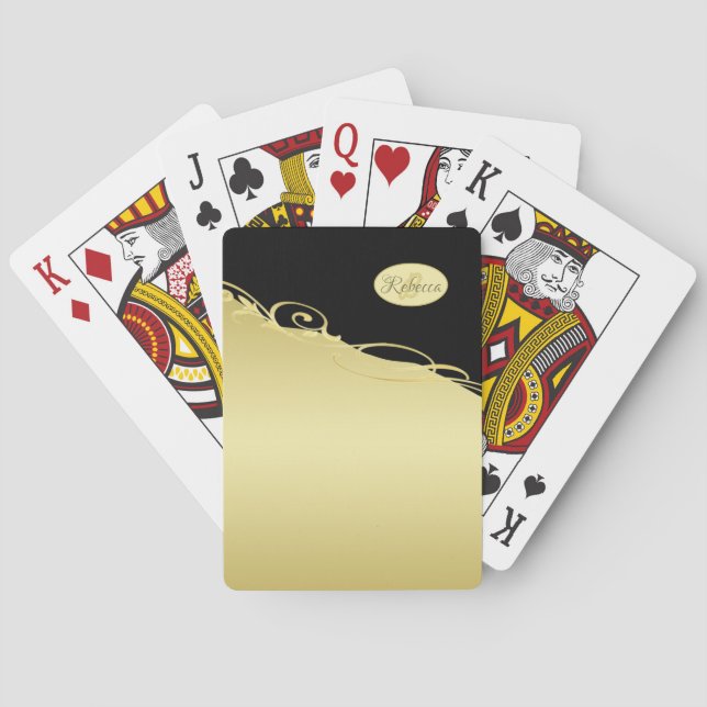 Luxuriöses Gold dekoriert auf Gold & Schwarz, Mono Spielkarten (Rückseite)