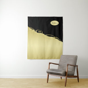 Luxuriöses Gold dekoriert auf Gold & Schwarz, Mono Wandteppich
