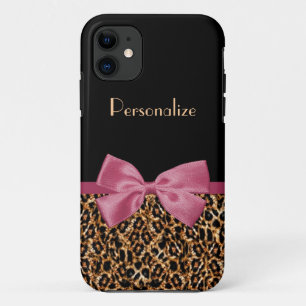 Luxuriöses Gold Fur Leopard Print Mauve Bow mit N Case-Mate iPhone Hülle