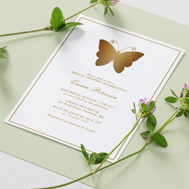 Luxuriöses Gold Glitzer Butterfly Brautparty Einladung (Personalized Luxurious Gold Glitter Butterfly Bridal Shower Invitation)
