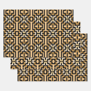 Luxuriöses Gold Metallic Art Deco Geometrisches Mu Geschenkpapier Set