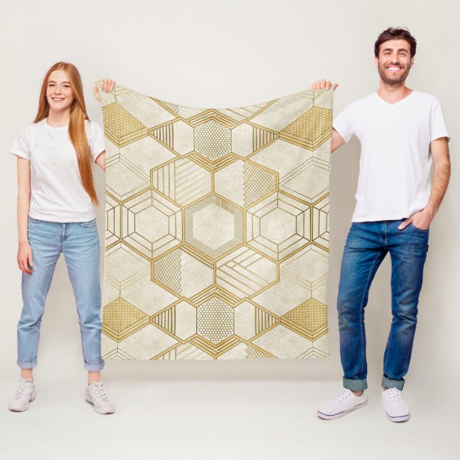 Luxuriöses Gold-Sechseckmuster - Marmortextur 2 Fleecedecke (Beispiel)