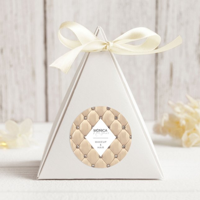 Luxuriöses Gold Tufted Monogram Runder Aufkleber (Von Creator hochgeladen)