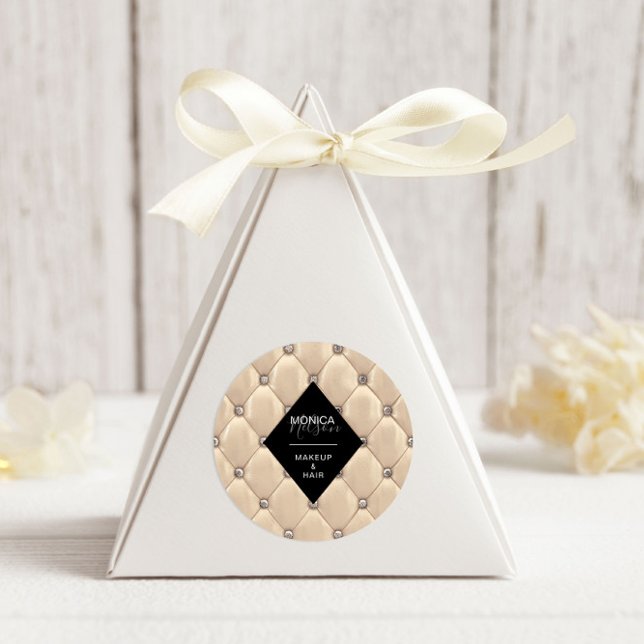 Luxuriöses Gold Tufted Monogram Runder Aufkleber (Von Creator hochgeladen)