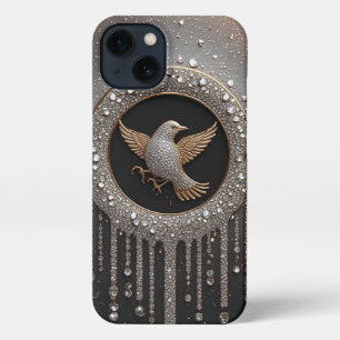 Luxuriöses Gold- und Diamantvogel-Emblem iPhone 13 Hülle