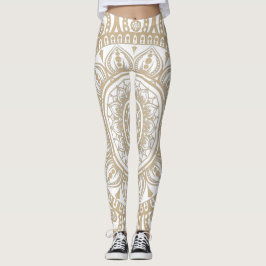 Luxuriöses Gold und Weiß Design Mandala Blumenmoor Leggings