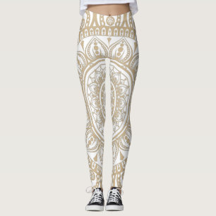 Luxuriöses Gold und Weiß Design Mandala Blumenmoor Leggings