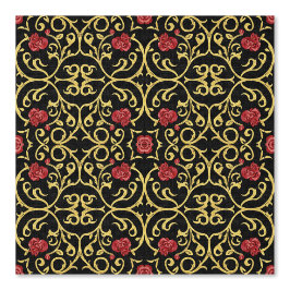 Luxuriöses goldblatt-rot Rosetten-Design Tapete