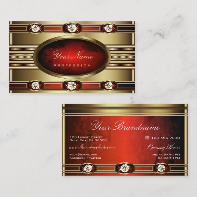 Luxuriöses Golden mit Rotem Marmor und Imitats Dia Visitenkarte (Vorne/Hinten)