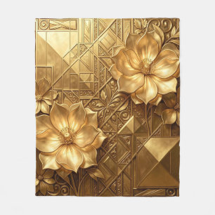 Luxuriöses goldenes Art Deco Blumenmuster Fleecedecke