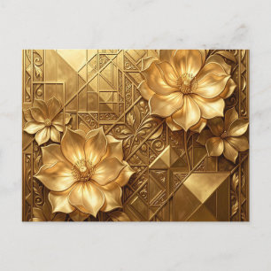 Luxuriöses goldenes Art Deco Blumenmuster Postkarte