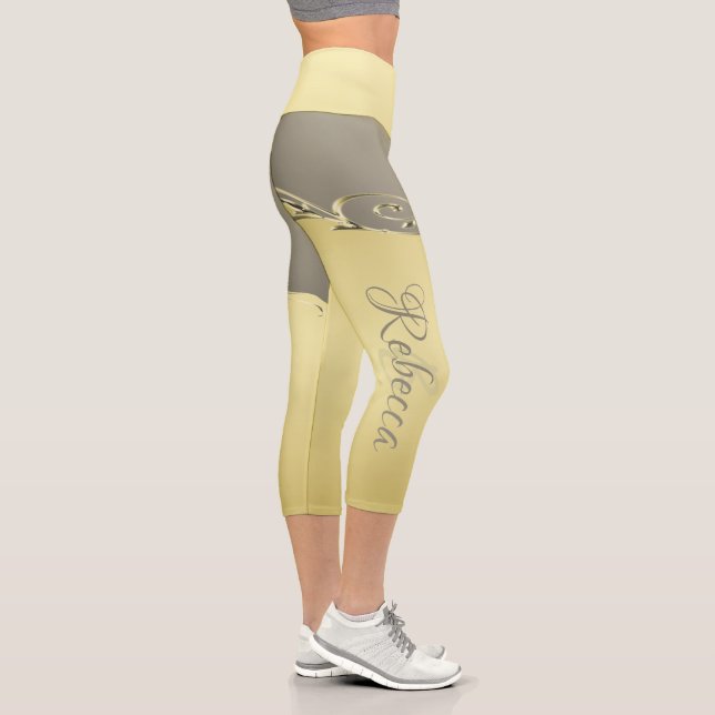 Luxuriöses goldenes Metall, das auf Gold und Silbe Capri Leggings (Rechts)